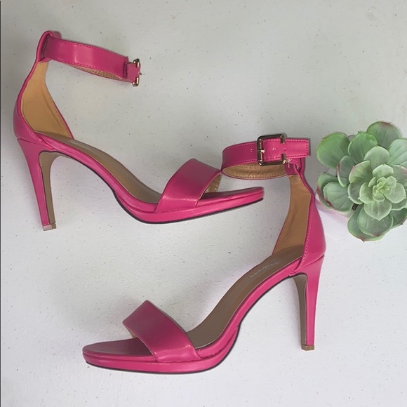 Shoes - NWOT Hot Pink Open Toed Ankle Strap Heel Size 8.5